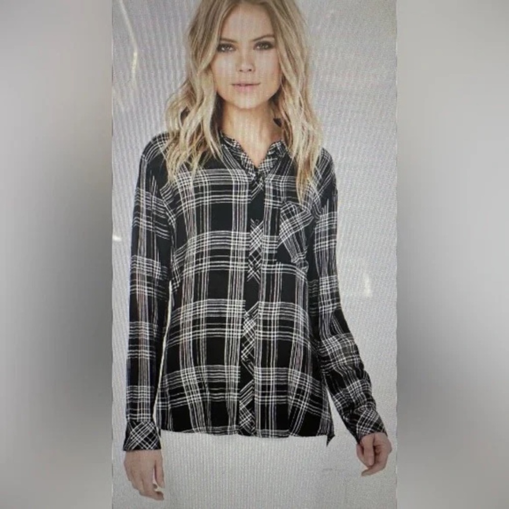 Rails Hunter Black Ivory Plaid Flannel Shirt L
